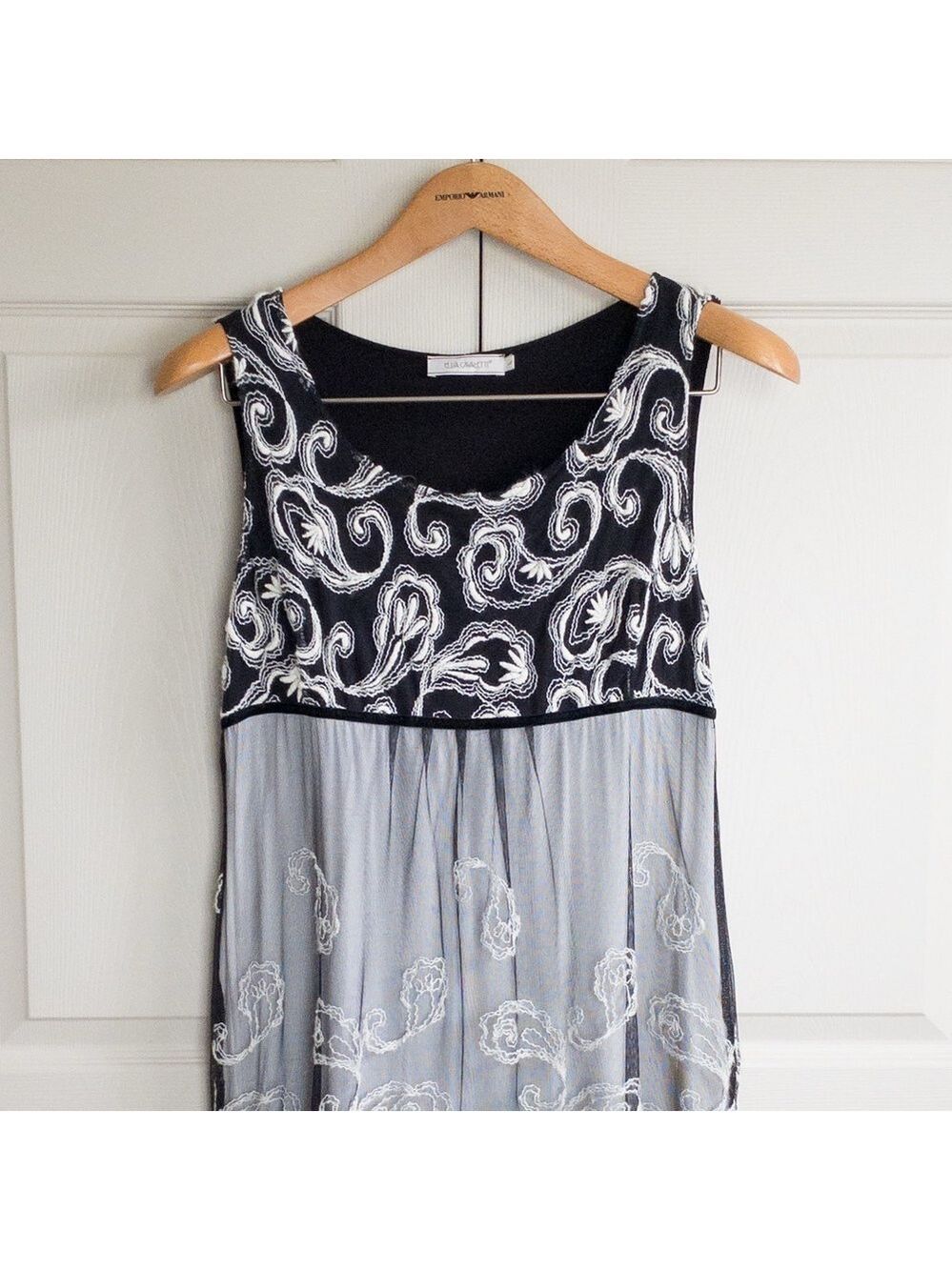 Elisa Cavaletti Black White Floral Embroidered Sheer Net Mesh Dress Size Large - Picture 3 of 10